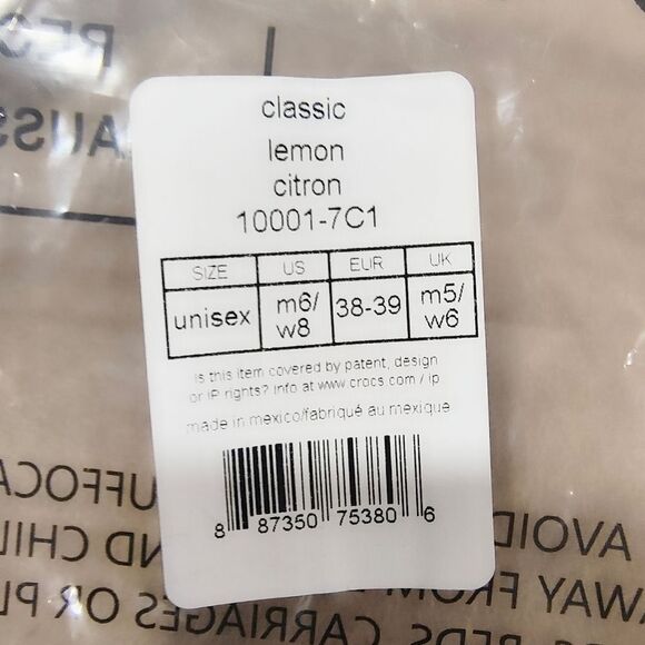 Crocs Classic Unisex Lemon Citron Yellow Clogs Men Women - Picture 4 of 4